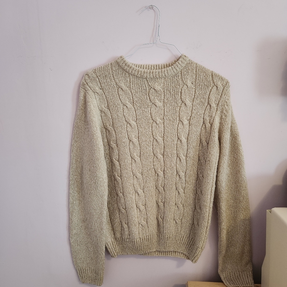 David Taylor Collection Unisex Oversized Cable Knit Sweater size S Tan Beige